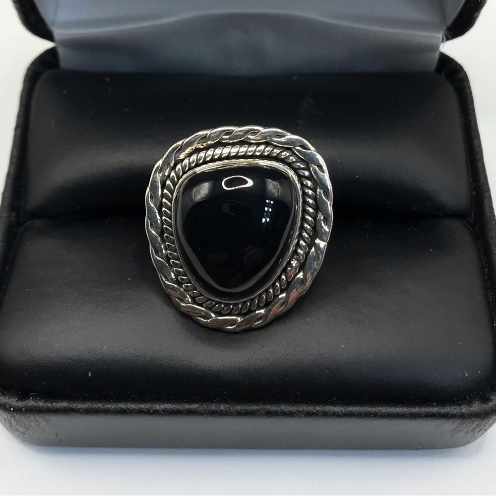 925 Sterling Silver Black Onyx Solitaire Ring Size 8